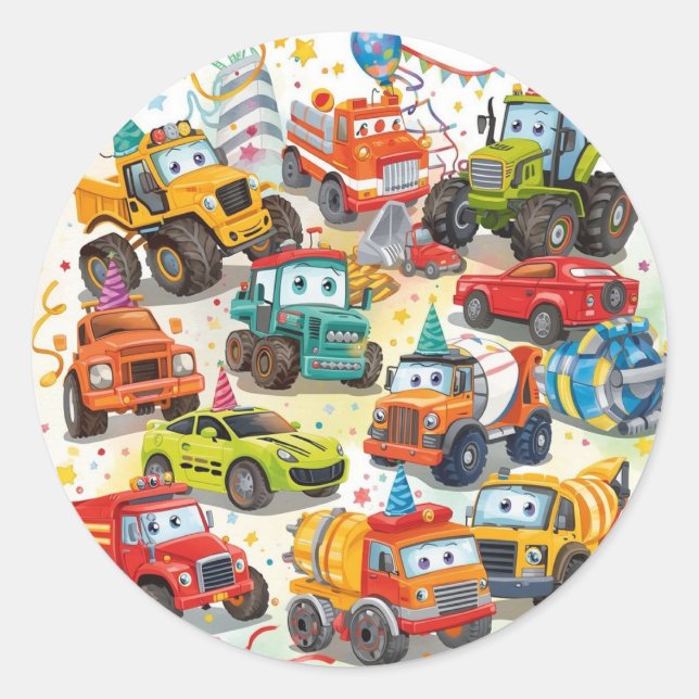 Aquarell-LKW-Aufkleber Baustellenfahrzeuge Runder Aufkleber (Vorderseite)