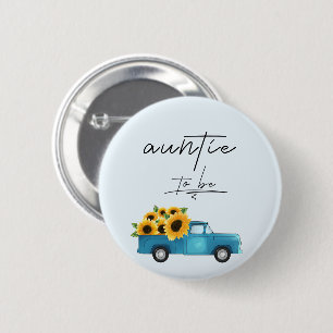 Aquarell-LKW mit Sonnenblumen Tante in spe  Button