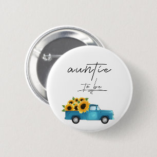 Aquarell-LKW mit Sonnenblumen Tante wird Button