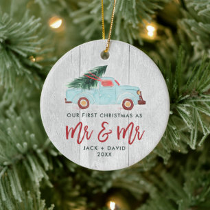 Aquarell-LKW personalisiert Mr & Mr Hochzeit Keramik Ornament
