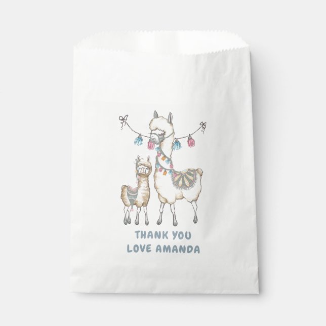 Aquarell Llama-Kinderdusche Geschenktütchen (Vorderseite)