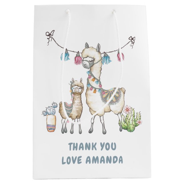 Aquarell Llama-Kinderdusche Mittlere Geschenktüte (Vorderseite)