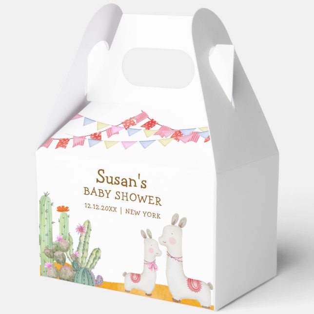 Aquarell Llama Wüste Kaktus Fiesta Baby Dusche Geschenkschachtel (Rückseite)