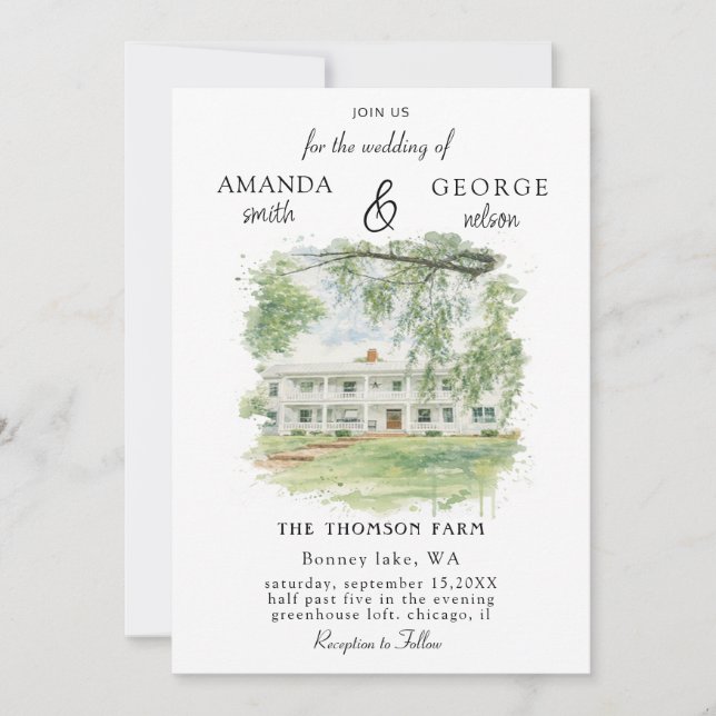 Aquarell-Location-Hochzeit Einladung (Vorderseite)