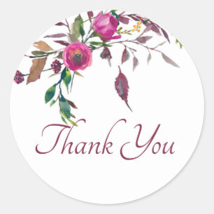 Aquarell lockere rosa floral danke klassisch r runder aufkleber