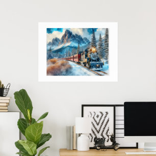 Aquarell-Lokomotiven-Zug AI-Kunstposter Poster