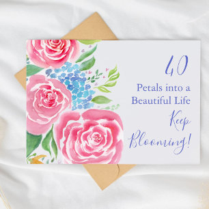 Aquarell Lose Rosen & Hortensie 40. Geburtstag Karte