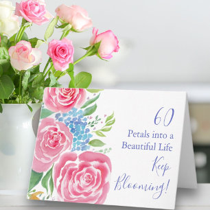 Aquarell Lose Rosen & Hortensie 60. Geburtstag Karte