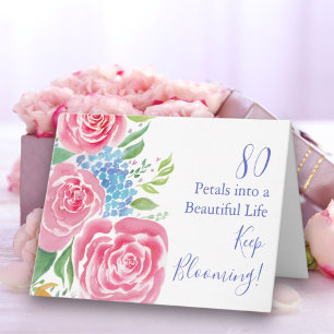 Aquarell Lose Rosen & Hortensie 80. Geburtstag Karte