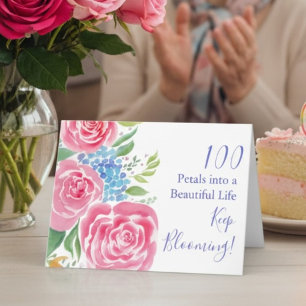 Aquarell Lose Rosen & Hortensien 100. Geburtstag Karte