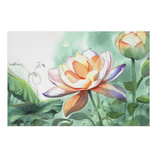 Aquarell-Lotus Poster