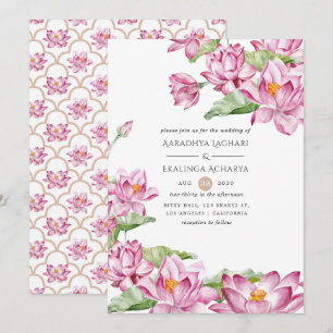 Aquarell-Lotusblume indische Hochzeit Einladung