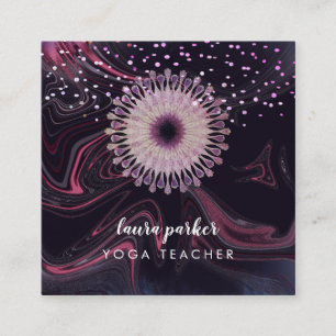 Aquarell-Lotusblumen-Mandala-Meditation-Yoga Quadratische Visitenkarte
