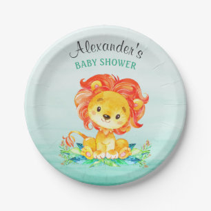 Aquarell-Löwe-Babyparty Pappteller