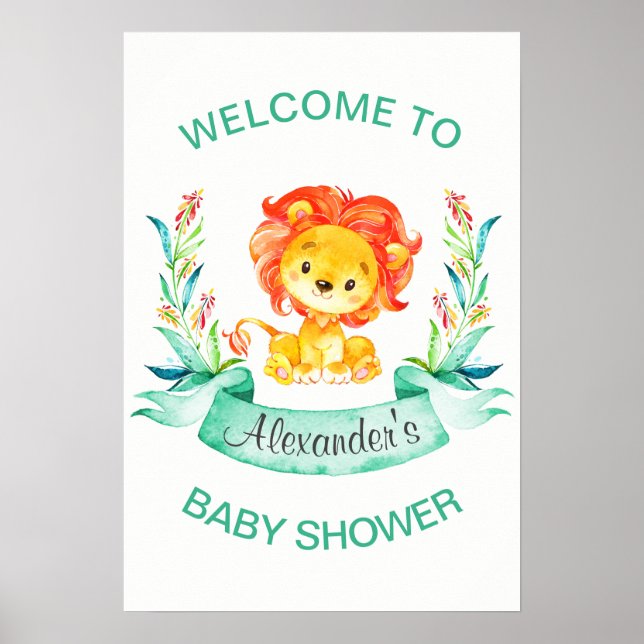 Aquarell Löwenjunge Babydusche Poster (Vorne)
