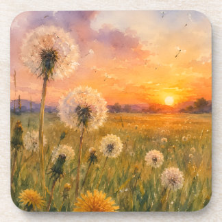 Aquarell Löwenzahn bei Sonnenuntergang Wiesenlands Getränkeuntersetzer