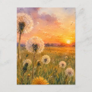 Aquarell Löwenzahn bei Sonnenuntergang Wiesenlands Postkarte