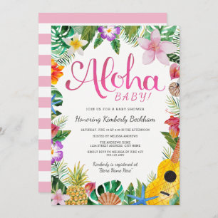 Aquarell Luau Babyparty laden   Rosa ein Einladung