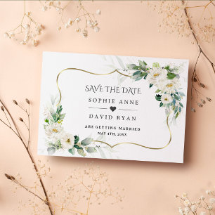 Aquarell Luftige Grünpflanzen Weiße Blumige Hochze Save The Date
