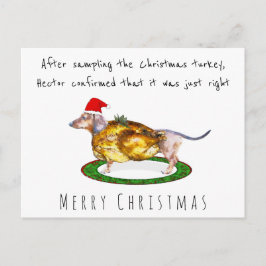 Aquarell lustige Dackel gegessen Weihnachtstruthen Postkarte