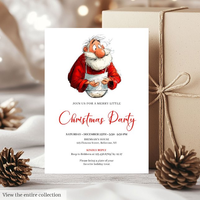 Aquarell Lustiger Weihnachtsmann Kalligrafie Weihn Einladung (Watercolor Funny Santa Calligraphy Christmas Invite)