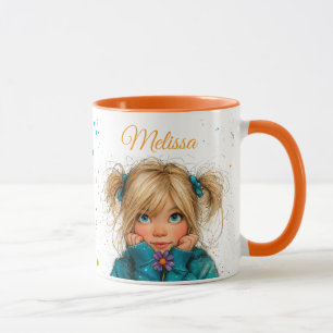 Aquarell-Mädchen mit Blume Beliebiger Name Tasse