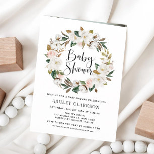 Aquarell-Magnolie-Baumwollkranz-Baby-Shower Einladung