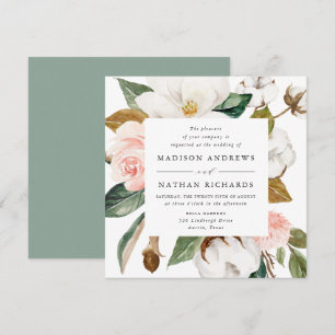 Aquarell-Magnolien Florale Hochzeit Einladung