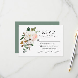 Aquarell-Magnolien-Rosen Hochzeitsmahlzeit Salbei  RSVP Karte