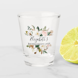 Aquarell-Magnolien-Rosen-Junggesellinnen-Abschieds Schnapsglas