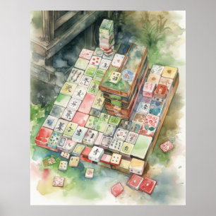 Aquarell-Mahjong-Kunst Poster