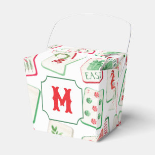 Aquarell Mahjong Rot & Grün Weihnachten Monogramm Geschenkschachtel