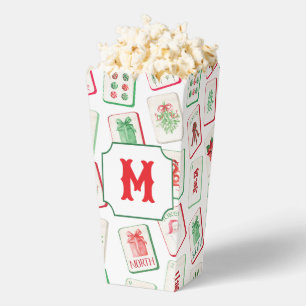 Aquarell Mahjong Rot & Grün Weihnachten Monogramm Geschenkschachtel