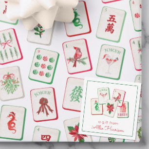 Aquarell-Mahjong-Weihnachtsfliesen-Einfassung Mitteilungskarte