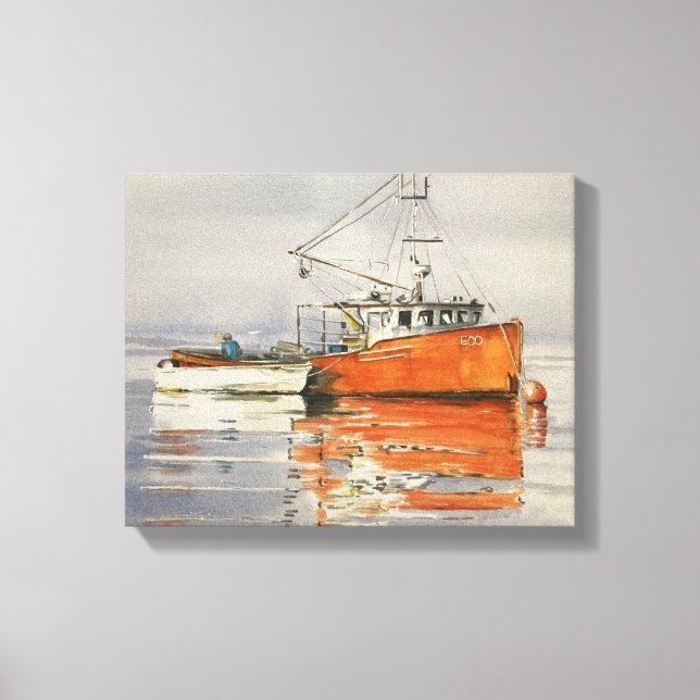 Aquarell Maine Leinwand für Fischereifahrzeuge Küs (Vorderseite)