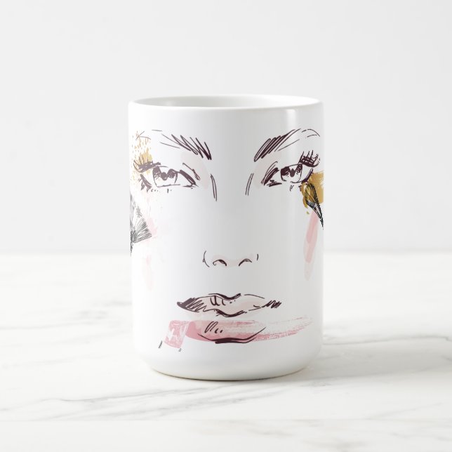 Aquarell-Make-upgesicht Kaffeetasse (Mittel)