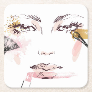 Aquarell-Make-upgesicht Rechteckiger Pappuntersetzer