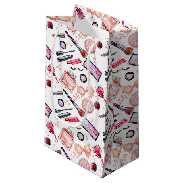 Aquarell-Make-upmuster Kleine Geschenktüte (Vorderseite Schrägansicht)