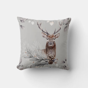 Aquarell-Malerei Hirschbock Winterlandschaft Natur Kissen