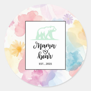 Aquarell-Mama-Bär-Tassendesign mit Blumenmotiv Runder Aufkleber