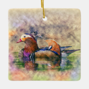 Aquarell-Mandarinen-Enten Feng Shui Symbol Keramikornament