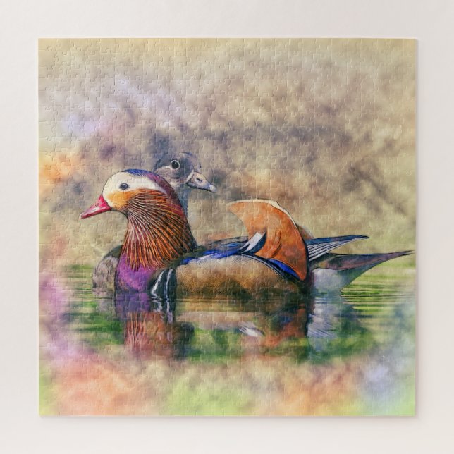 Aquarell-Mandarinen-Enten Feng Shui Symbol Puzzle (Vertikal)