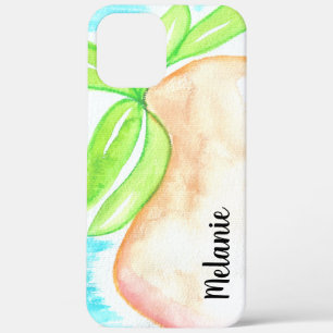 Aquarell Mango Orange Blau Monogrammiert Case-Mate iPhone Hülle