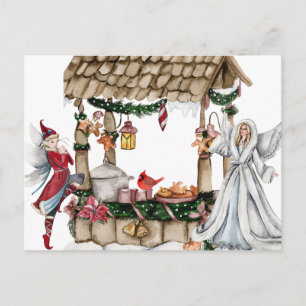 Aquarell-Märchen-Weihnachtsengel und Elf  Feiertagspostkarte