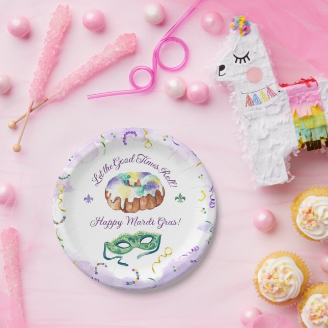 Aquarell Mardi Gras, Fett Dienstag Party Pappteller (Party)
