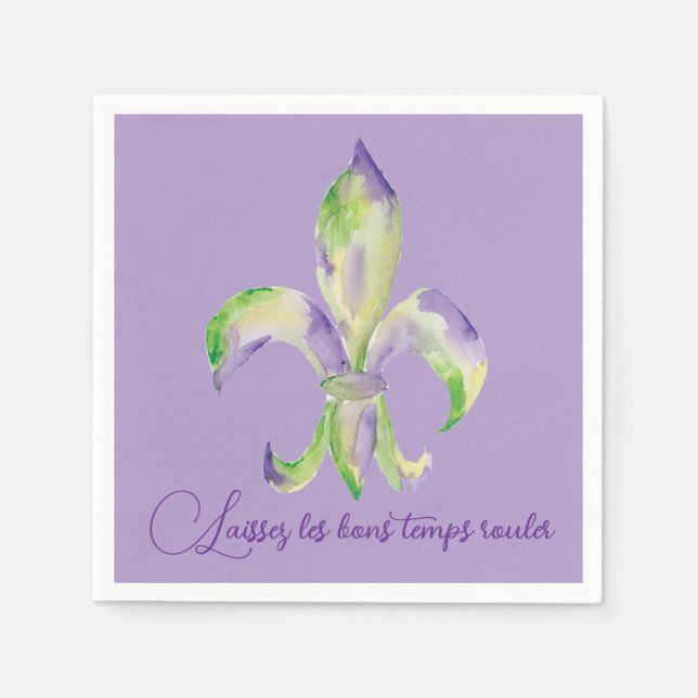 Aquarell-Mardi-Gras-Fleur-de-Lis Serviette (Vorderseite)