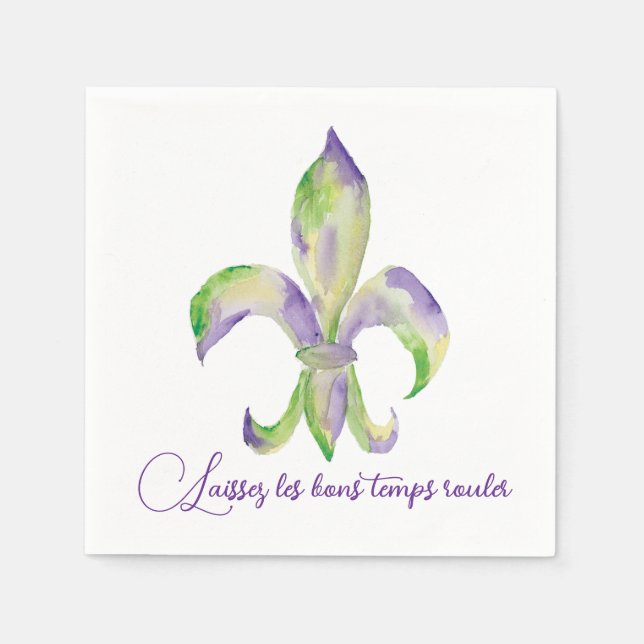 Aquarell Mardi Gras Fleur de Lis Serviette (Vorderseite)