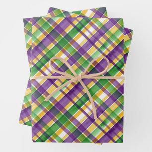 Aquarell-Mardi-Gras-Karo Geschenkpapier Set
