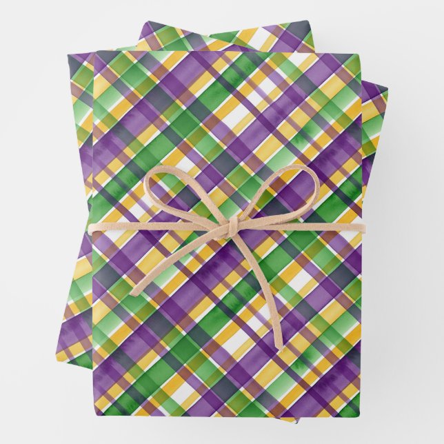 Aquarell-Mardi-Gras-Karo Geschenkpapier Set (Beispiel)
