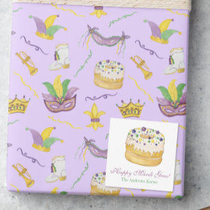 Aquarell Mardi Gras King Cake Mitteilungskarte